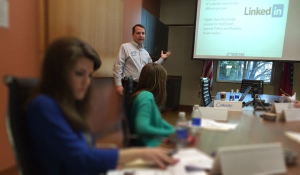 Collin speaking at the Fayetteville Puclic Library on Social Media