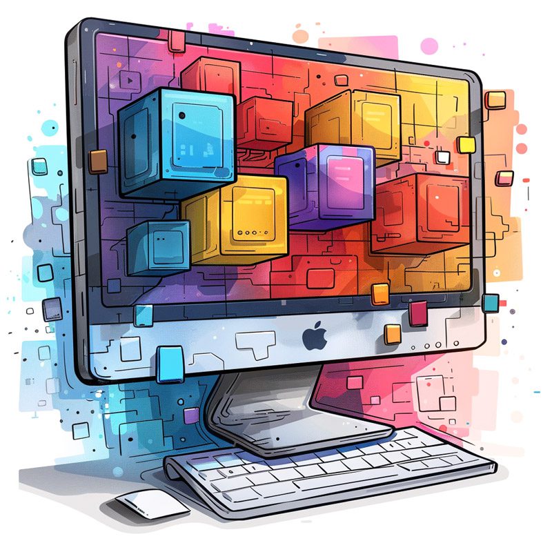 Computer screen with blocks being organized as a metaphor for website design and development